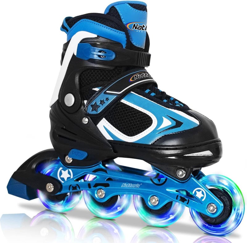 Nattork Blade Roller Skates for Boys with Light Up Wheel,Adjustable Inline Skates for Ages 6-12 6 7 8 9 Kids Childrens Outdoor & Indoor, Beginners Blue - Image 1
